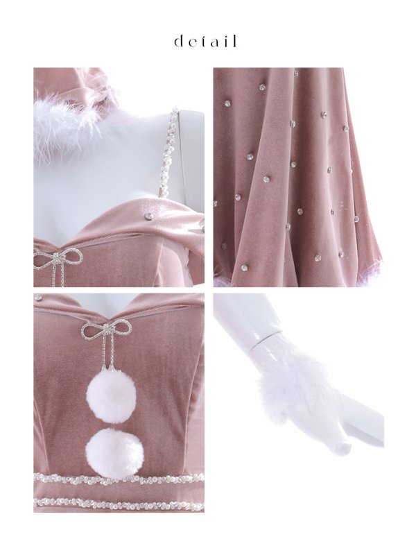 画像45: 【ノベルティ対象】【即日発送！】【サンタコス 5点セット】【XS-XLサイズ/3カラー】オフショルビジューリボンフレアサンタ[YMT]