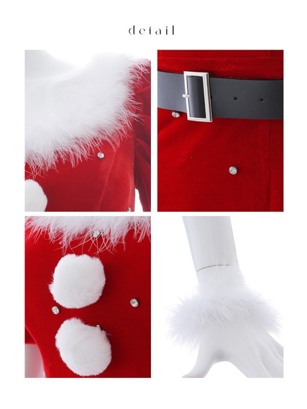 画像36: 【即日発送】【サンタコス 5点セット】【S-Mサイズ/2カラー】ベロアパールビジューサンタコスプレ[YMT]