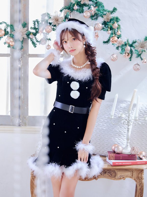 画像12: 【即日発送】【サンタコス 5点セット】【S-Mサイズ/2カラー】ベロアパールビジューサンタコスプレ[YMT]