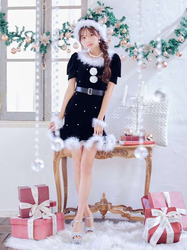 画像3: 【即日発送】【サンタコス 5点セット】【S-Mサイズ/2カラー】ベロアパールビジューサンタコスプレ[YMT]