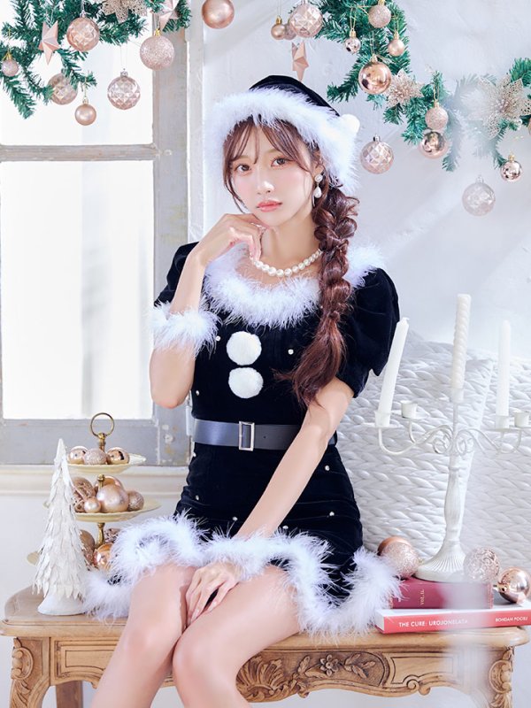 画像5: 【即日発送】【サンタコス 5点セット】【S-Mサイズ/2カラー】ベロアパールビジューサンタコスプレ[YMT]