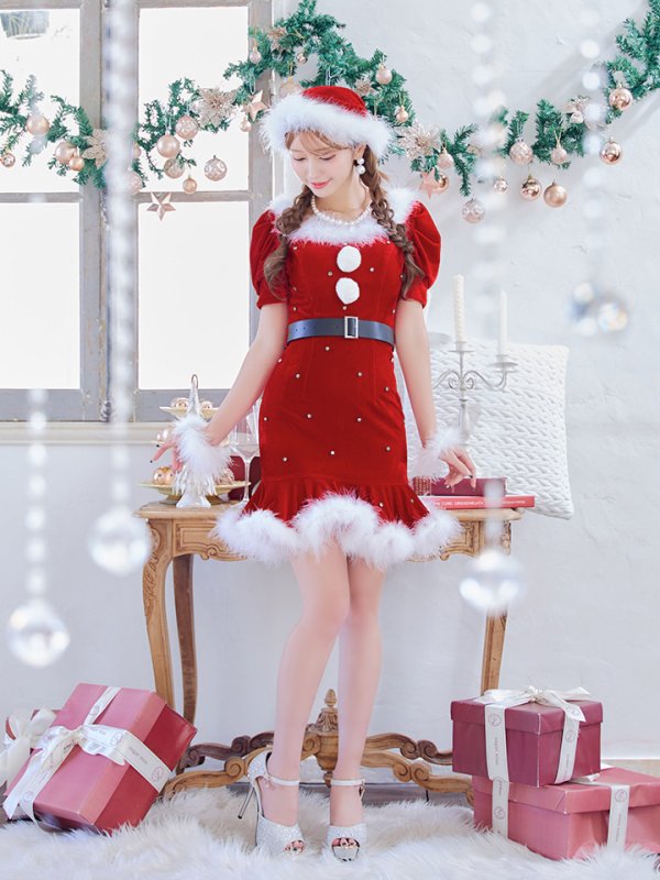 画像32: 【即日発送】【サンタコス 5点セット】【S-Mサイズ/2カラー】ベロアパールビジューサンタコスプレ[YMT]