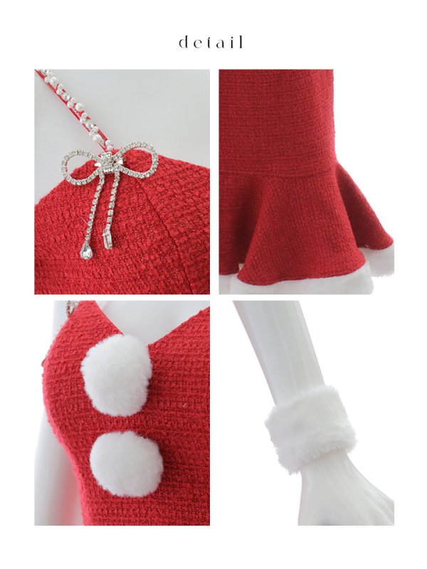 画像33: 【即日発送！】【サンタコス 5点セット】【S-Mサイズ/2カラー】ツイードキャミマーメイドセットアップサンタコスプレ[YMT]