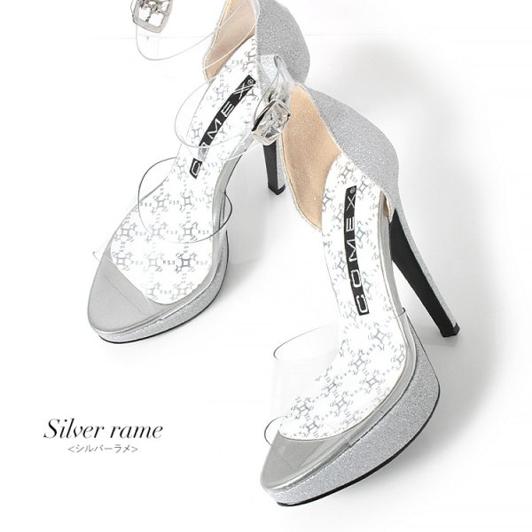 画像8: 【COMEX】 2color/ 13cmヒール/ クリアサンダル/ ラメ / ハイヒール/ アンクルストラップ/ サンダル[OF02]