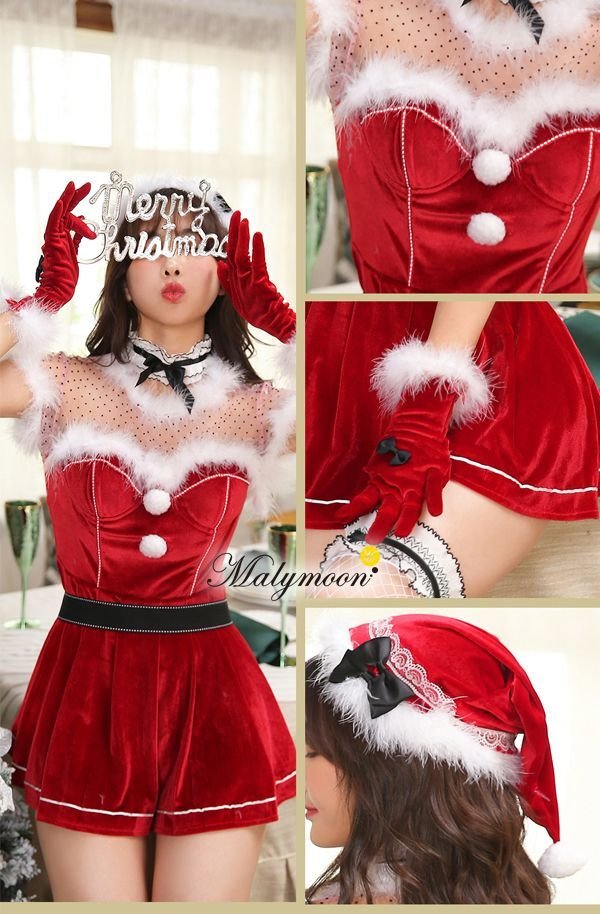 画像8: 【即日発送】【クリスマスコスプレ7点セット】【Malymoon/マリームーン】ドットレースサンタ【フリーサイズ/1カラー】[OF03]
