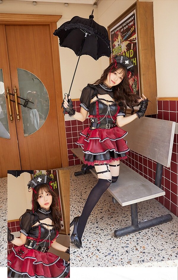 画像10: 【即日発送】ホーンテッドブラックレザーナース【マリームーン】【ハロウィンコスプレ6点セット】【フリーサイズ/2カラー】[OF04]