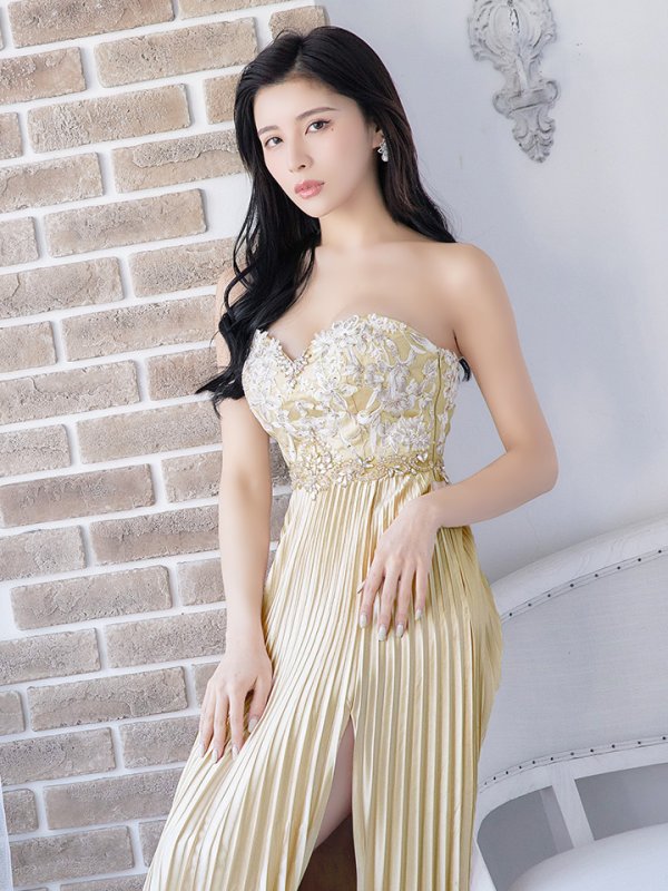 画像6: 【IRMA/イルマ】プリーツ/ベアデザイン/スピンドル/サテン/キャバドレスlong[HC03]