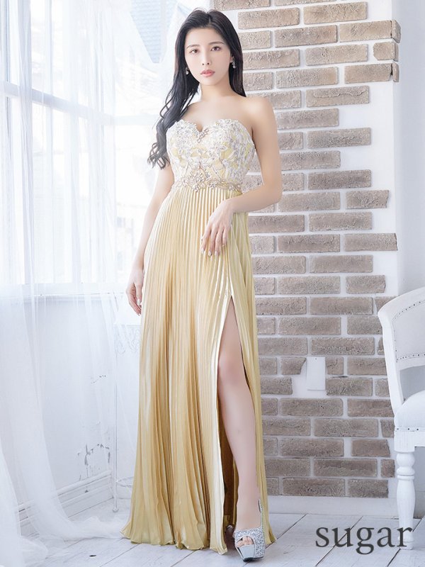 画像7: 【IRMA/イルマ】プリーツ/ベアデザイン/スピンドル/サテン/キャバドレスlong[HC03]