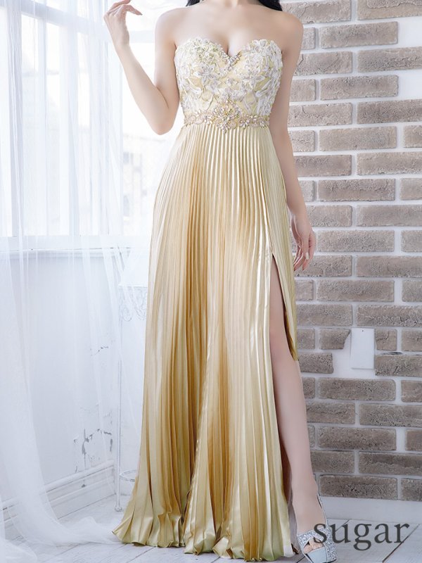 画像8: 【IRMA/イルマ】プリーツ/ベアデザイン/スピンドル/サテン/キャバドレスlong[HC03]