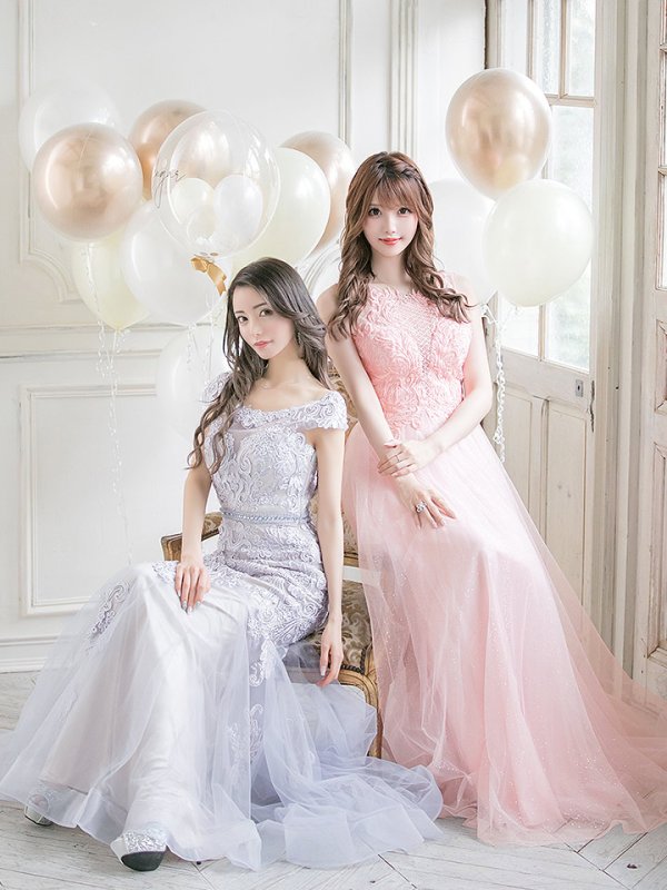 画像1: 【JEAN MACLEAN/ジャンマクレーン】チュール/ 切り替え/ レース刺繍/ マーメイド/ スピンドル/ ロング/ロングドレス /キャバドレス long[OF2A]