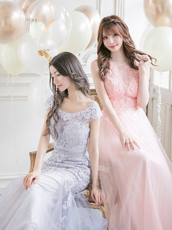 画像3: 【JEAN MACLEAN/ジャンマクレーン】チュール/ 切り替え/ レース刺繍/ マーメイド/ スピンドル/ ロング/ロングドレス /キャバドレス long[OF2A]