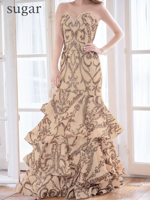 画像8: Lサイズあり【JEAN MACLEAN/ジャンマクレーン】スパンコール刺繍/ ベア/ フリルデザイン/ ロング/ キャバドレス long[HC03]