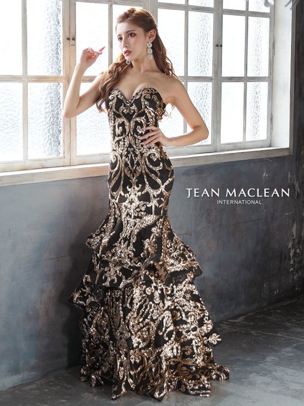 画像5: Lサイズあり【JEAN MACLEAN/ジャンマクレーン】スパンコール刺繍/ ベア/ フリルデザイン/ ロング/ キャバドレス long[HC03]