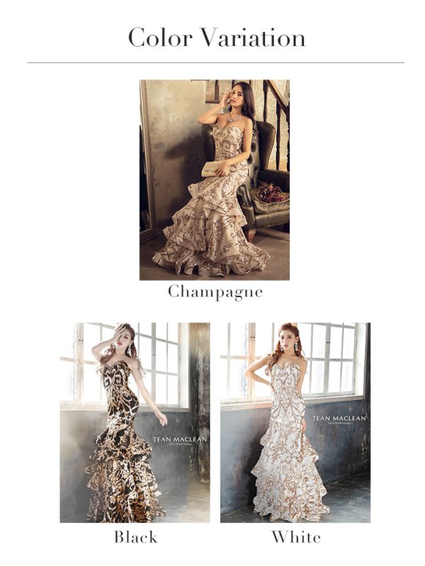 画像20: Lサイズあり【JEAN MACLEAN/ジャンマクレーン】スパンコール刺繍/ ベア/ フリルデザイン/ ロング/ キャバドレス long[HC03]