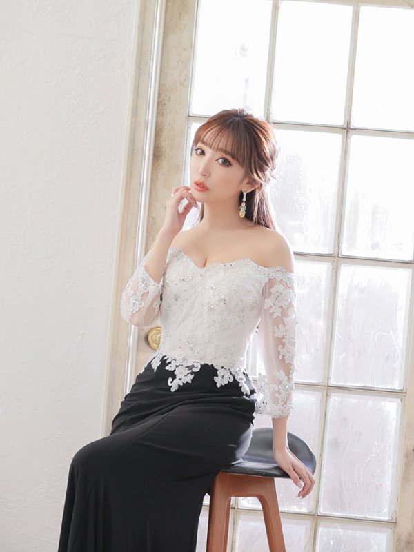 画像5: Lサイズあり!!【JEAN MACLEAN/ジャンマクレーン】オフショル /七分袖 /スピンドル /ロングドレス /ロングドレス /キャバドレス  long[OF2A]