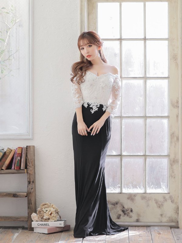 画像2: Lサイズあり!!【JEAN MACLEAN/ジャンマクレーン】オフショル /七分袖 /スピンドル /ロングドレス /ロングドレス /キャバドレス  long[OF2A]