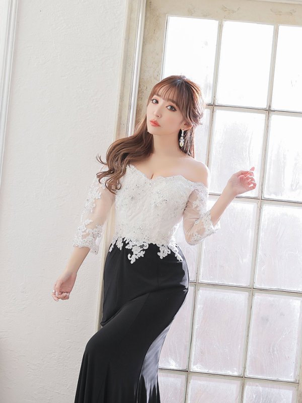 画像3: Lサイズあり!!【JEAN MACLEAN/ジャンマクレーン】オフショル /七分袖 /スピンドル /ロングドレス /ロングドレス /キャバドレス  long[OF2A]