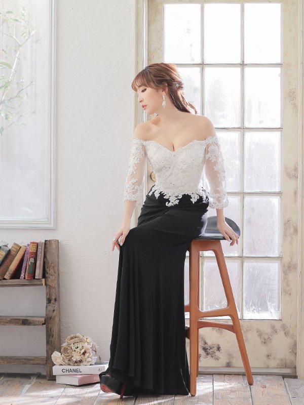 画像4: Lサイズあり!!【JEAN MACLEAN/ジャンマクレーン】オフショル /七分袖 /スピンドル /ロングドレス /ロングドレス /キャバドレス  long[OF2A]