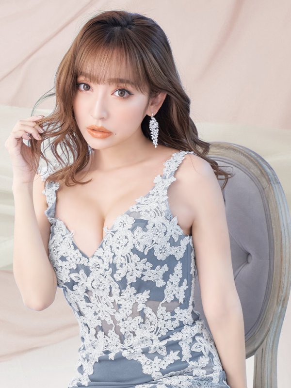 画像4: Lサイズあり【IRMA/イルマ】フラワー刺繍/ レース/ スリット/ ワンカラー/ ロングドレス/ キャバドレス long[HC03]