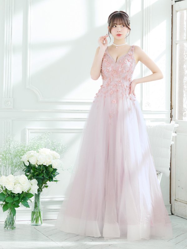 画像3: 【JEAN MACLEAN/ジャンマクレーン】立体フラワー刺繍/ ノースリーブ/ チュール/ プリンセス/ ロング/ キャバドレス long[OF2A]