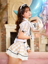 【即日発送】ギンガムチェックメイドコスプレ【マリームーン】【ハロウィンコスプレ8点セット】【2サイズ/1カラー】[HC02]