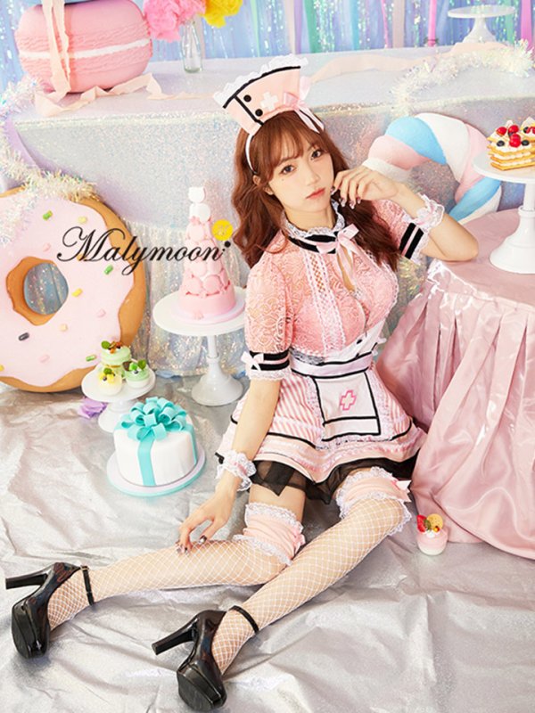 画像1: 【即日発送】ジッパーナース【マリームーン】【ハロウィンコスプレ7点セット】【フリーサイズ/2カラー】[OF04]