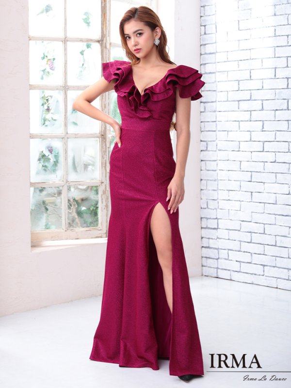 画像5: 【IRMA/イルマ】フリルデザイン/ ワンカラー/ ロング/ スリット/ ロングドレス /キャバドレス long[HC03]