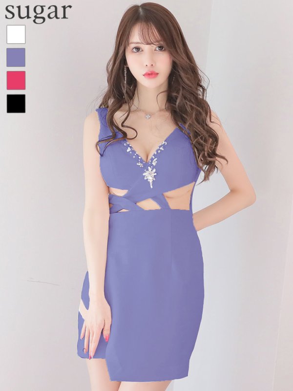 【IRMA/イルマ】ワンカラー/カットアウト/ストレッチ/タイト/ミニドレス/パープル