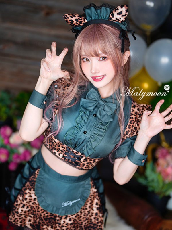 画像1: 【即日発送】レオパードメイド【マリームーン】【ハロウィンコスプレ9点セット】【フリーサイズ/1カラー】[OF04]