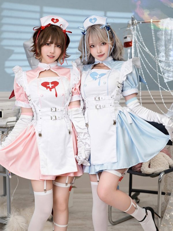 画像1: 【即日発送】デビルハーネスナース【マリームーン】【ハロウィンコスプレ9点セット】【フリーサイズ/2カラー】[OF04]