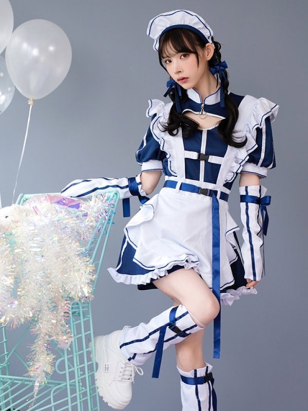 画像1: 【即日発送】アクセントラインハーネスジャージメイド【マリームーン】【ハロウィンコスプレ6点セット】【フリーサイズ/3カラー】[OF04]