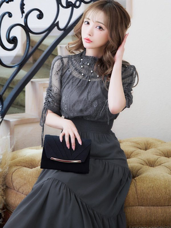 画像42: 【AMORA GRACE / アモーラグレース】 オケージョンドレス/ パーティードレス/ お呼ばれドレス/ ハイネック/ レース/ 袖あり/ Aライン/ ミモレ丈/ ワンピース/ キャバドレス[OF05]