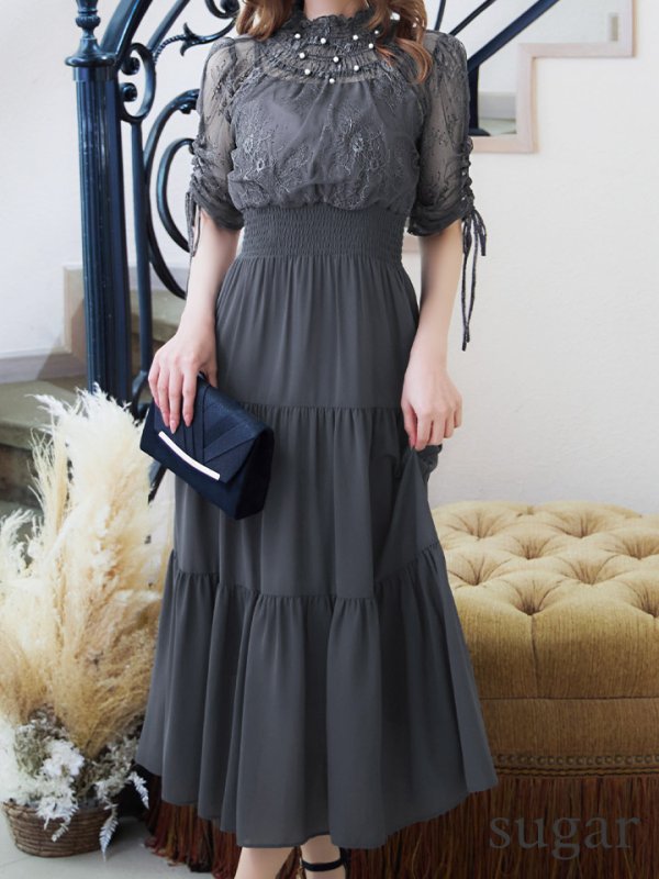 画像44: 【AMORA GRACE / アモーラグレース】 オケージョンドレス/ パーティードレス/ お呼ばれドレス/ ハイネック/ レース/ 袖あり/ Aライン/ ミモレ丈/ ワンピース/ キャバドレス[OF05]