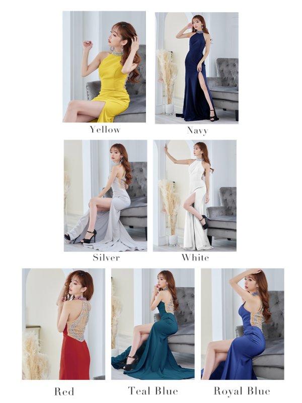 画像26: 【Lip line/リップライン】ワンカラー/ アメスリ/ ロングスリット/ ノースリーブ/ ストレッチ/ タイト/ ロングドレス/ キャバドレス long[HC03]