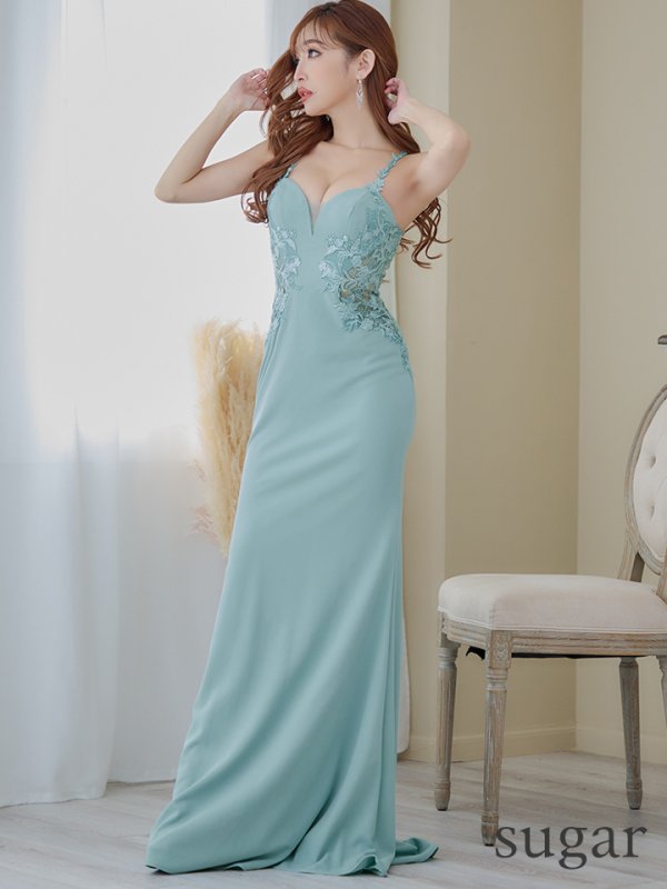 画像7: 【Lip line/リップライン】ワンカラー/ フラワー刺繍/ サイドシアー/ ノースリーブ/ ストレッチ/ タイト/ ロングドレス/ キャバドレス long[HC03]