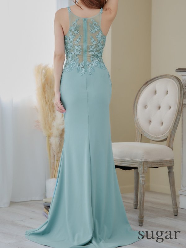 画像9: 【Lip line/リップライン】ワンカラー/ フラワー刺繍/ サイドシアー/ ノースリーブ/ ストレッチ/ タイト/ ロングドレス/ キャバドレス long[HC03]