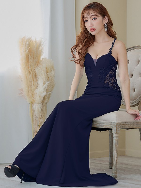 画像18: 【Lip line/リップライン】ワンカラー/ フラワー刺繍/ サイドシアー/ ノースリーブ/ ストレッチ/ タイト/ ロングドレス/ キャバドレス long[HC03]