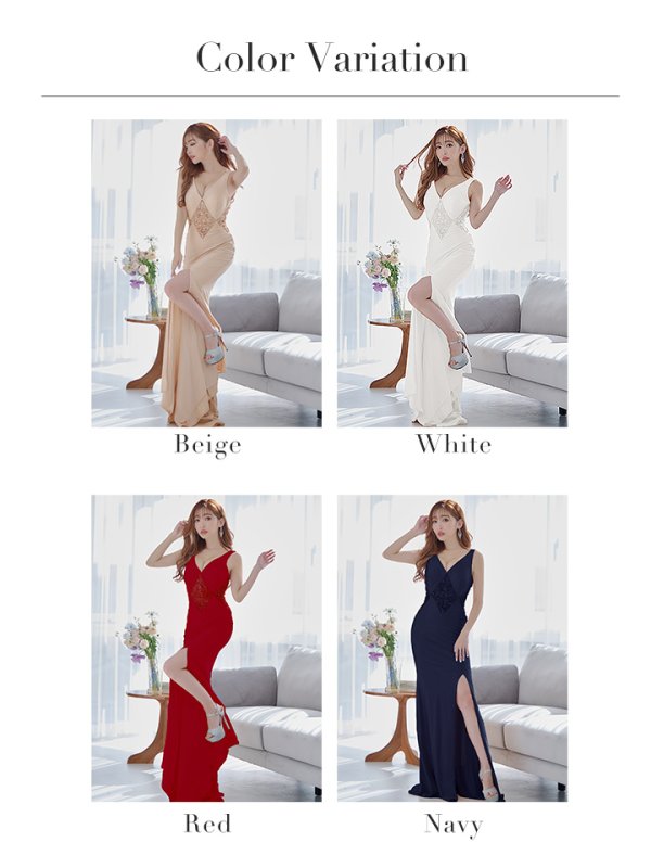 画像19: 【Lip line/リップライン】ワンカラー/ スリット/ ビジュー/ スパンコール/ Vネック/ ノースリーブ/ ストレッチ/ タイト/ ロングドレス/ キャバドレス long[HC03]