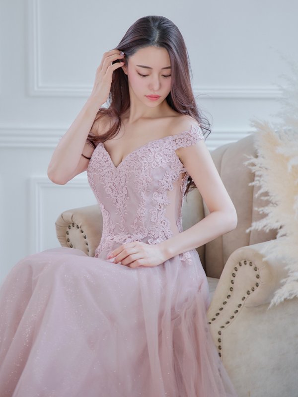 画像12: 【Lip line/リップライン】オフショル/ ハートカット/ ラメ/ 刺繍レース/ チュール/ プリンセス/ フレア/ Aライン/ ロングドレス/ キャバドレス long[HC03]