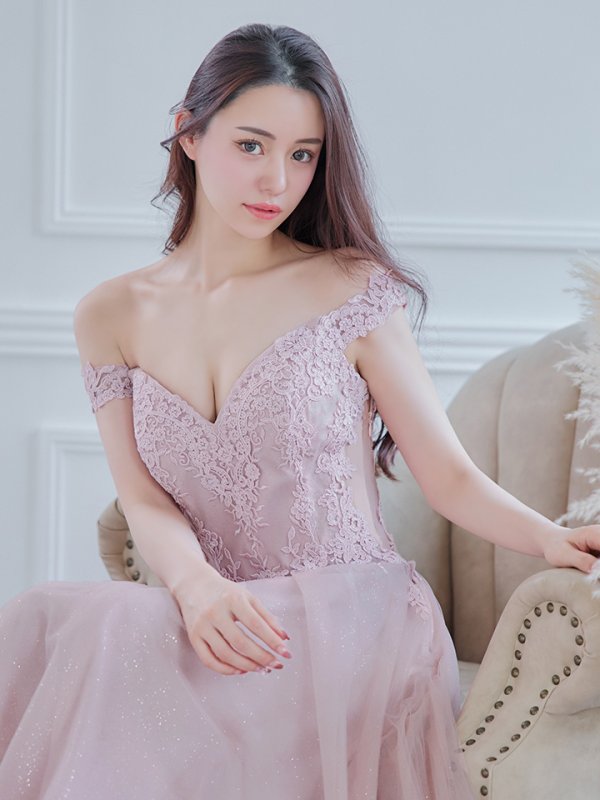 画像14: 【Lip line/リップライン】オフショル/ ハートカット/ ラメ/ 刺繍レース/ チュール/ プリンセス/ フレア/ Aライン/ ロングドレス/ キャバドレス long[HC03]