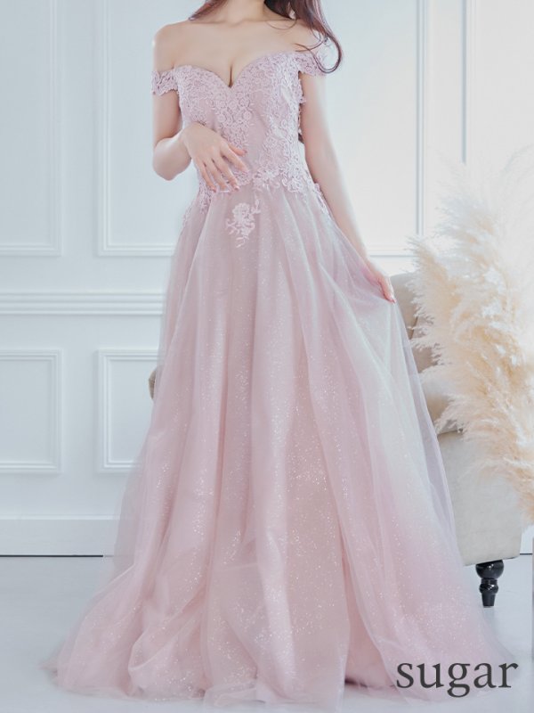 画像17: 【Lip line/リップライン】オフショル/ ハートカット/ ラメ/ 刺繍レース/ チュール/ プリンセス/ フレア/ Aライン/ ロングドレス/ キャバドレス long[HC03]