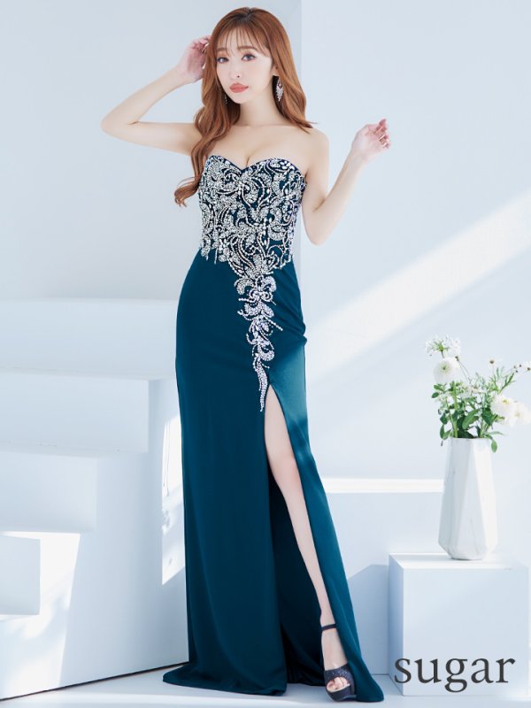 画像15: 【Lip line/リップライン】ベア/ ワンカラー/ ビジュー/ スパンコール/ スリット/ スピンドル/ タイト/ ロングドレス/ キャバドレス long[HC03]