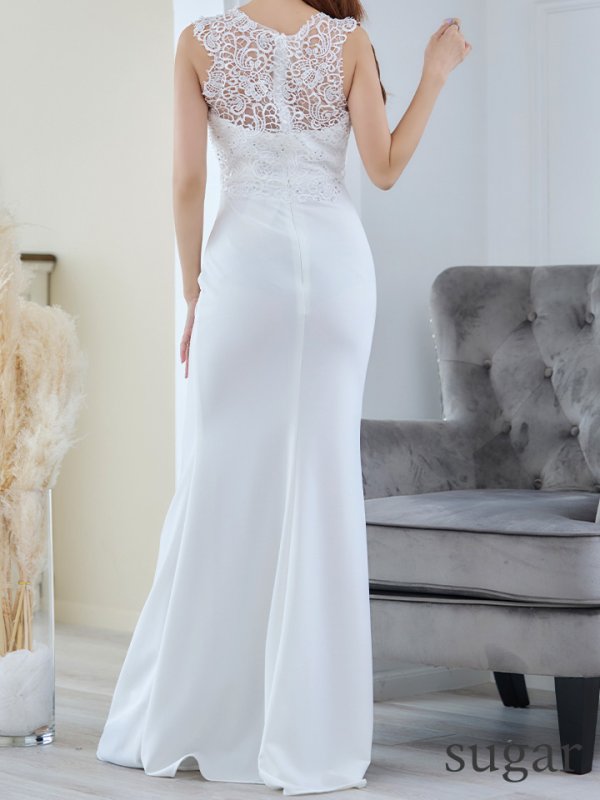 画像9: 【Lip line/リップライン】刺繍レース/ ワンカラー/ Vネック/ ノースリーブ/ ストレッチ/ タイト/ ロングドレス/ キャバドレス long[HC03]