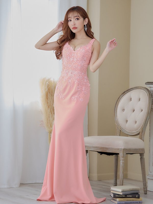 画像7: 【Lip line/リップライン】フラワー刺繍/ ワンカラー/ Vネック/ ノースリーブ/ スピンドル/ ストレッチ/ タイト/ ロングドレス/ キャバドレス long[HC03]