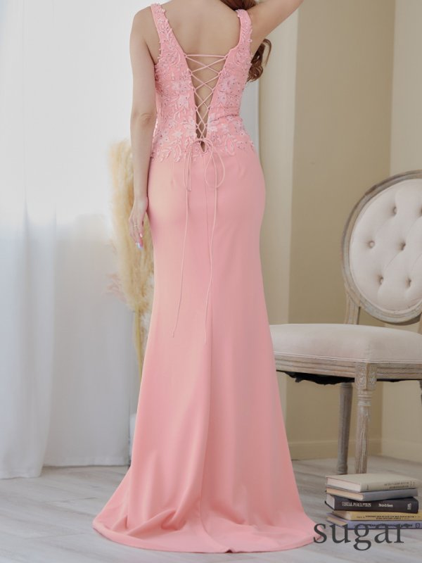 画像9: 【Lip line/リップライン】フラワー刺繍/ ワンカラー/ Vネック/ ノースリーブ/ スピンドル/ ストレッチ/ タイト/ ロングドレス/ キャバドレス long[HC03]