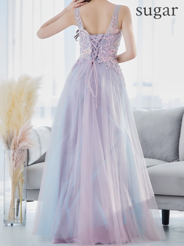 画像15: 【Lip line/リップライン】スパンコール刺繍/ ラメ/ チュール/ Vネック/ Aライン/ ノースリーブ/ プリンセス/ フレア/ ロングドレス/ キャバドレス long[HC03]