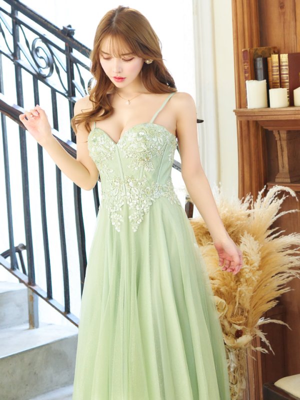 画像3: 【Lip line/リップライン】ラメ/ チュール/ キャミソール/ Aライン/ デザイン刺繍/ フレア/ ロングドレス/ キャバドレス long[HC03]