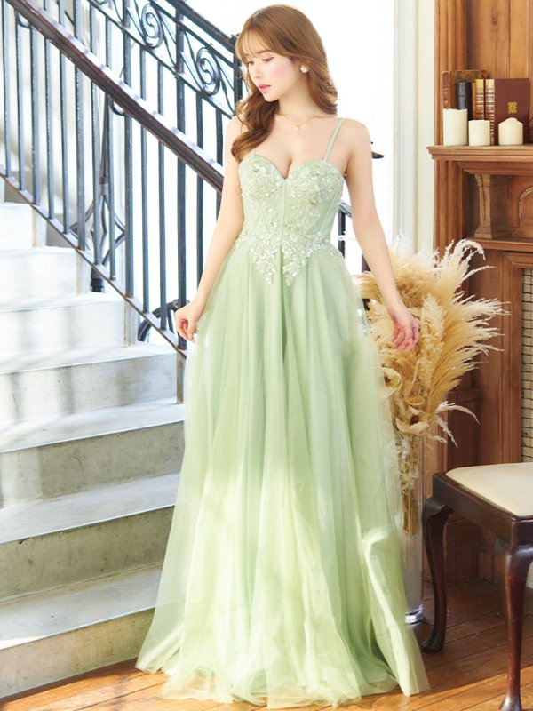 画像4: 【Lip line/リップライン】ラメ/ チュール/ キャミソール/ Aライン/ デザイン刺繍/ フレア/ ロングドレス/ キャバドレス long[HC03]