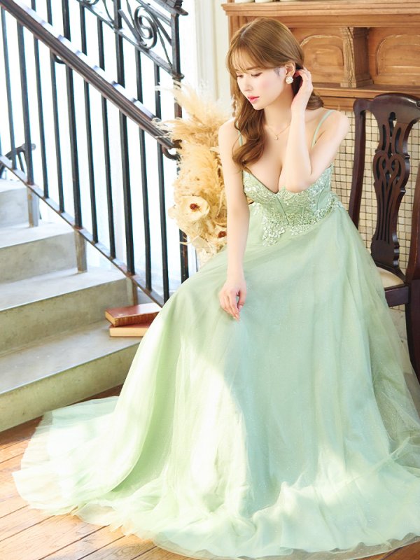 画像6: 【Lip line/リップライン】ラメ/ チュール/ キャミソール/ Aライン/ デザイン刺繍/ フレア/ ロングドレス/ キャバドレス long[HC03]