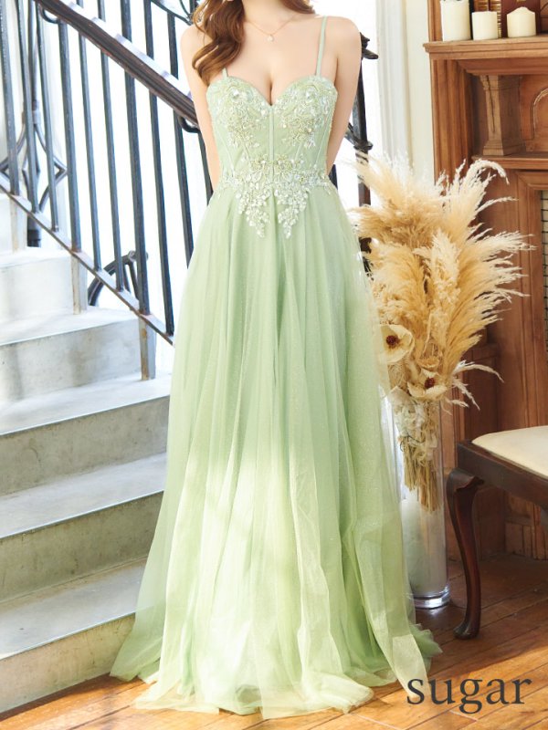 画像8: 【Lip line/リップライン】ラメ/ チュール/ キャミソール/ Aライン/ デザイン刺繍/ フレア/ ロングドレス/ キャバドレス long[HC03]